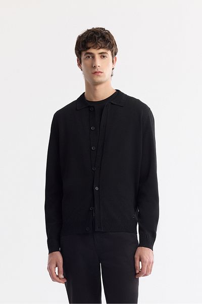 Avva Men's Black Polo Neck Buttoned Rayon Knitwear Cardigan A51Y5008
