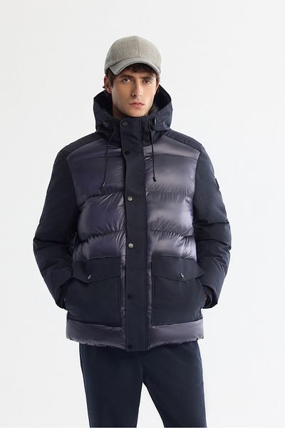 Avva Ανδρικό παλτό με κουκούλα Navy Blue, αδιάβροχο, αντιανεμικό, φουσκωτό παλτό A42Y6104
