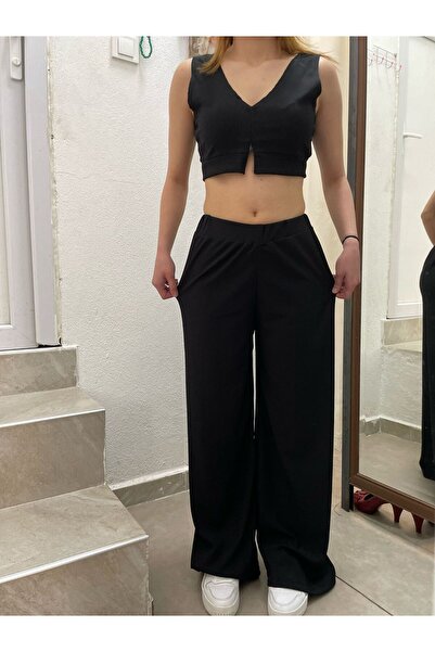 Kadın Palazzo pantolon crop takım
