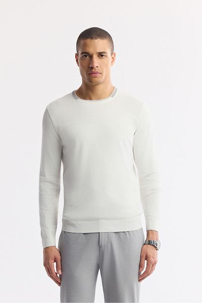 Avva Men's Ecru Crew Neck Textured Rayon Knitwear Sweater A51Y5156