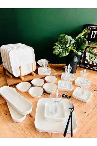 CASA DE BELLA White Porcelain 32 Piece Breakfast Set for 6 People