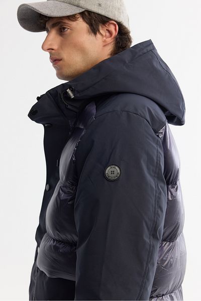 Avva Ανδρικό παλτό με κουκούλα Navy Blue, αδιάβροχο, αντιανεμικό, φουσκωτό παλτό A42Y6104