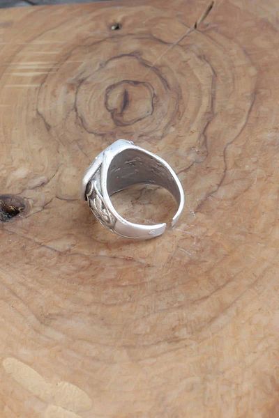 modalem Axe Pattern Silver Color Adjustable Men's Ring