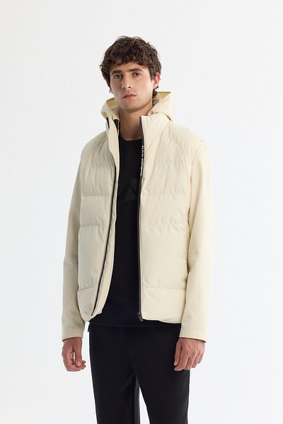 Avva Men's Ecru Hooded Windproof Puffer Vest Thin Coat A42Y6100