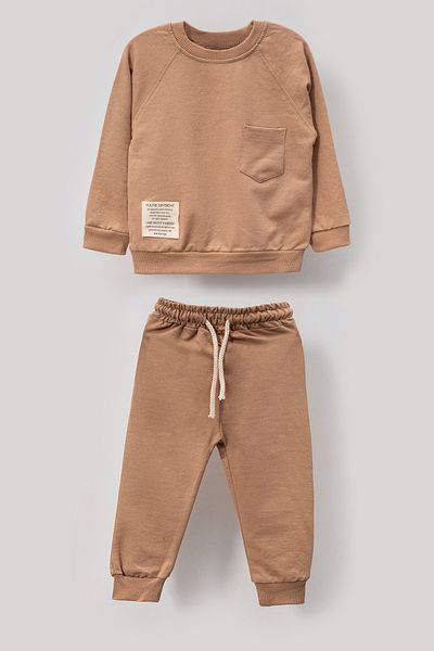 Bubito Seasonal Cotton Baby & Kids 2-Piece Bottom Top Set with Style Label Pockets - Beige