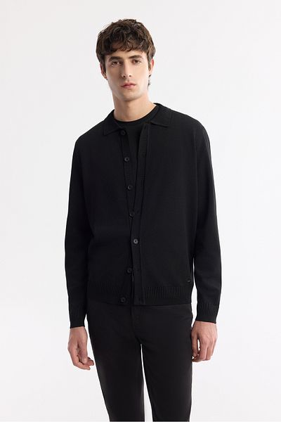 Avva Men's Black Polo Neck Buttoned Rayon Knitwear Cardigan A51Y5008