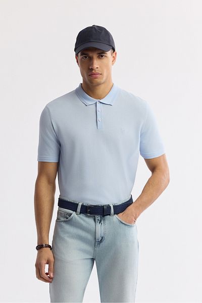 Avva Tricou pentru bărbați, albastru deschis, cu gât polo, tricotaje de bază din raion A51Y5035