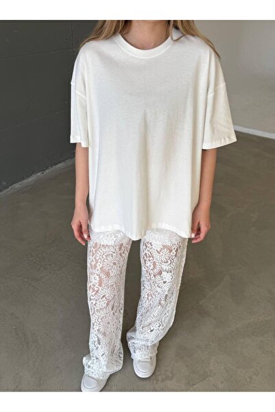 fatma keskin linna butik تي شيرت نسائي أساسي بأكمام قصيرة ورقبة دائرية مقاس ك...