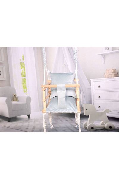 zola Baby swing, ideal for your garden or home, 3 in 1, safety belt, wood and material, grey