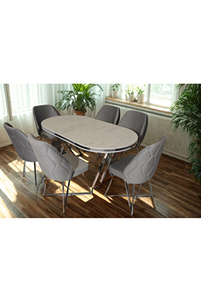 ÜNALMIŞ SALON VE MUTFAK YEMEK MASASI TAKIMI 90X170 ( MASA VE 6 SANDALYE )