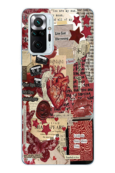 moonset Xiaomi Redmi Note 10 Pro Uyumlu Kolaj Tasarımlı Baskılı Şeffaf Telefo...