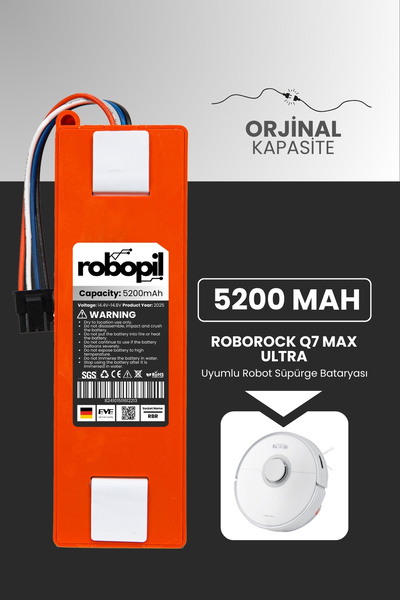 ROBOPİL Roborock Q7 Max Ultra Pil Batarya Kutulu 5200mah Akıllı Robot Süpürge...
