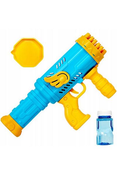 zola Pistol baloane sapun, 32 duze, cu rezerva lichid, plastic, 27.5x14.5x6.5 cm, albastru/galben