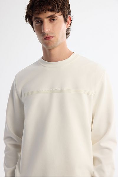 Avva Men's Ecru Crew Neck Cotton Printed Elastane Sweatshirt A42Y1267