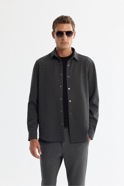 Avva Men's Anthracite Button-Down Collar Diagonal Snap Shirt A42Y2124