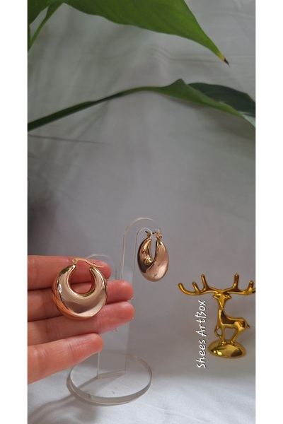 Tasarım Gold Pirinç Bombeli Kadın Halka Küpe