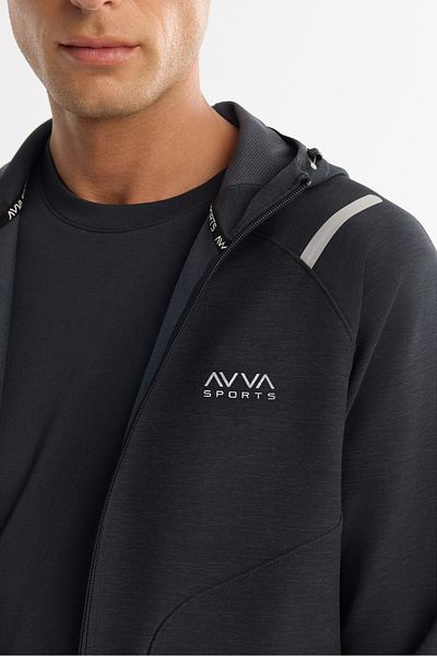Avva Ανδρικό φούτερ με μαύρη κουκούλα με φερμουάρ από ελαστάνη A42Y1353