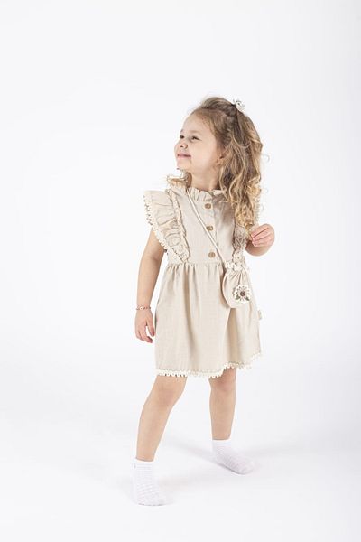 Nehirim Kids Girl's Bag and Lace Summer Cream Salopet Cream Dress (2-3-4-5 Years)