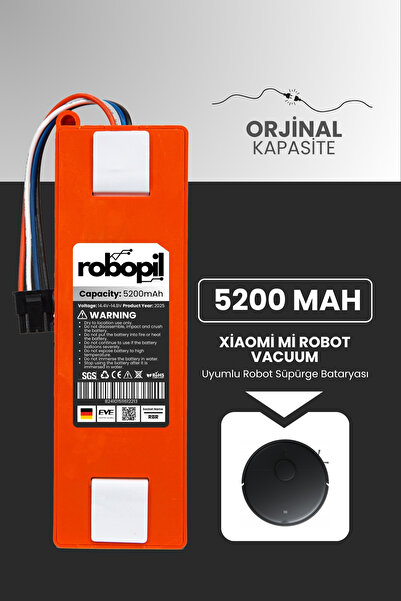 ROBOPİL Xiaomi Mi Robot Vacuum Pil Batarya [Orjinal Kapasite] 5200mah Robot S...