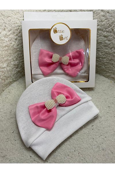 BİGÜMEX Cotton Stylish and Comfortable Bow Tie Embroidered Design Baby Beanie