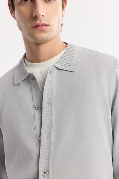 Avva Men's Gray Polo Neck Buttoned Rayon Knitwear Cardigan A51Y5008