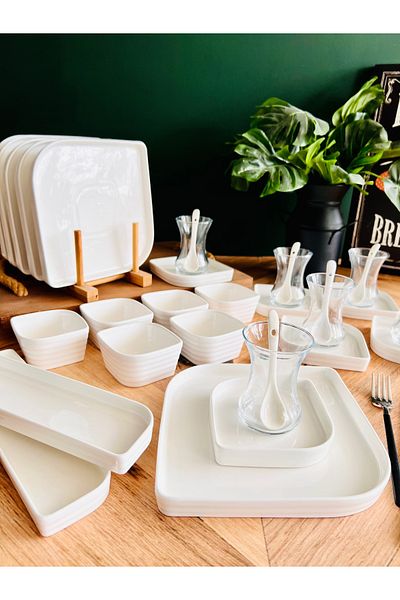CASA DE BELLA White Porcelain 32 Piece Breakfast Set for 6 People