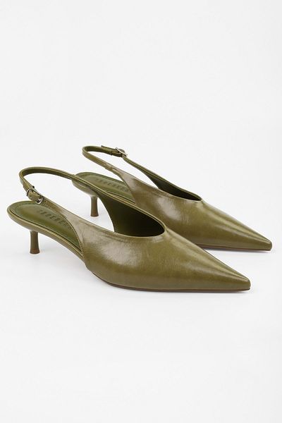 Shoeberry Women's Luna Oil Green Skin Stiletto