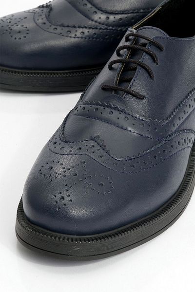 GRADA Navy Blue Genuine Leather Lace-Up Women's Oxford Shoes Oxford Retro Classic Leather Casual Women's Shoes