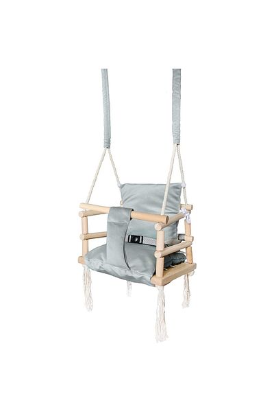 zola Baby swing, ideal for your garden or home, 3 in 1, safety belt, wood and material, grey