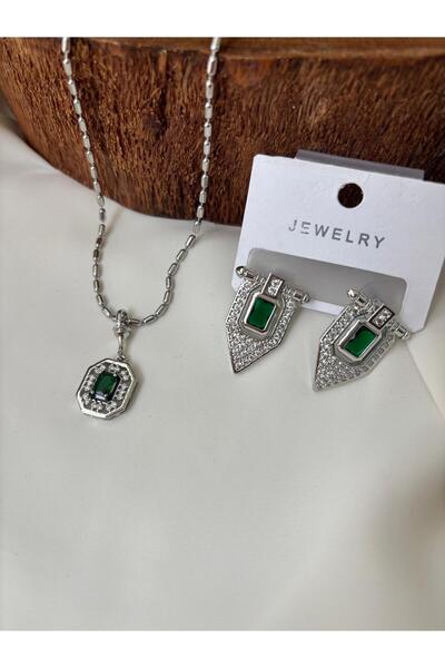 muheres قلادة من الفولاذ الزمرد والزركون 316 لتر من الذهب والفضة