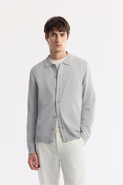 Avva Men's Gray Polo Neck Buttoned Rayon Knitwear Cardigan A51Y5008
