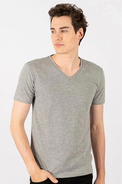 PHANTOM JEANS Men's Gray Lycra Stylish Cotton Soft Textured Slim Fit Slim Fit V-Neck Basic T-Shirt