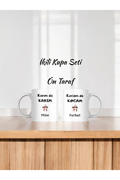 Miracix Kişiye Özel Kocamda Kocam Karımda Karım Fotoğraflı İsimli 2'li Kupa B...