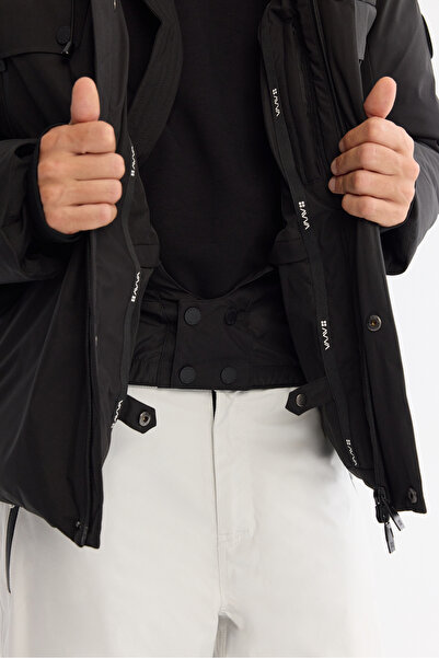 Avva Erkek Siyah Kapüşonlu Su Itici Rüzgar Geçirmez -20 Dereceye Dayanıklı Kaz Tüyü Kayak Montu A42y6123