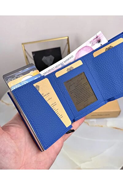 Fil Deri Hakiki Deri Erkek Mekanizmalı Cüzdan Mavi Renk 2001