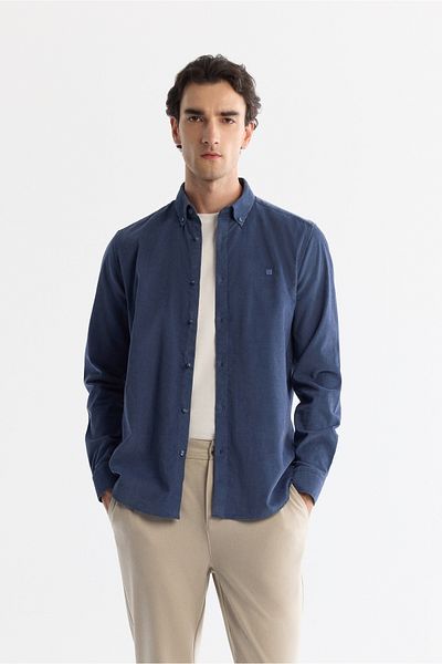 Avva Ανδρικό πουκάμισο Indigo Corduroy 100% βαμβάκι Β 002032