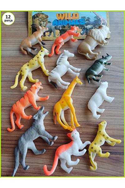 OYUNCAKSAHİLİ Hayvan Set 12 Adet Vahşi Orman Oyuncak Kurt Bizon Zebra Ayı Çita Aslan Kaplan Zürafa Kırılmaz Figür