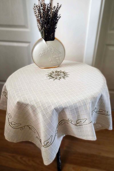 Calke Table Cloth Fiskos Cover Embroidery Embroidered Authentic Buldan Handwork Linen