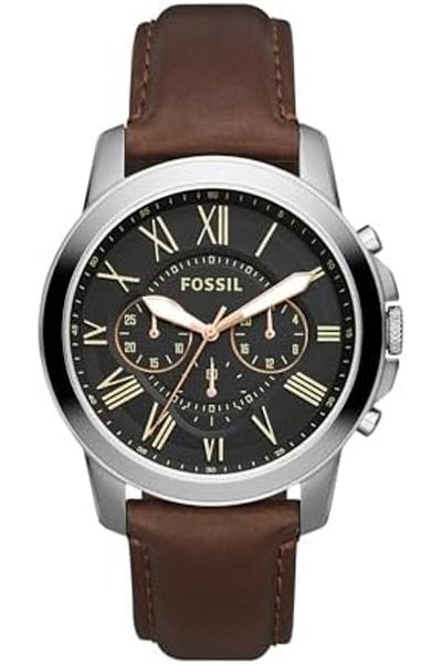 Fossil Leather Mens Quartz Watch, FS4813, Black/Brown, One Size