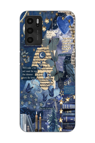 moonset Oppo A16 / A55 Uyumlu Kolaj Tasarımlı Baskılı Şeffaf Telefon Kılıfı