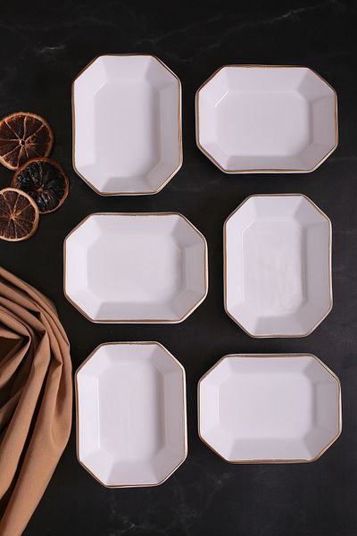 FBE HOME Gilded Prism Snack Bowl, Presentation Bowl, Breakfast Bowl 6 Pieces White Color