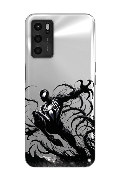 moonset Oppo A16 / A55 Uyumlu Siyah Örümcek Tasarımlı Baskılı Şeffaf Telefon ...