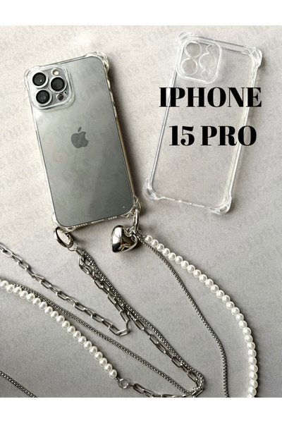 iphone 15 pro askılı şeffaf telefon kılıfı
