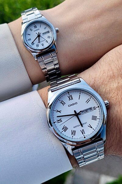 Casio Dial White Cord Metallic Color 2 Years Warranty Lover Couple Two Wristwatches