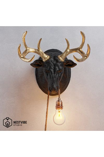 DREAM MODE Stylish and Modern Wall Lamp with Decorative Golden Horned Deer Head Nestvi̇be Special Series (Bulb Gift)