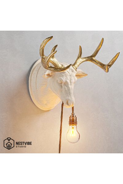 DREAM MODE Stylish and Modern Wall Lamp with Decorative Golden Horned Deer Head Nestvi̇be Special Series (Ampul)