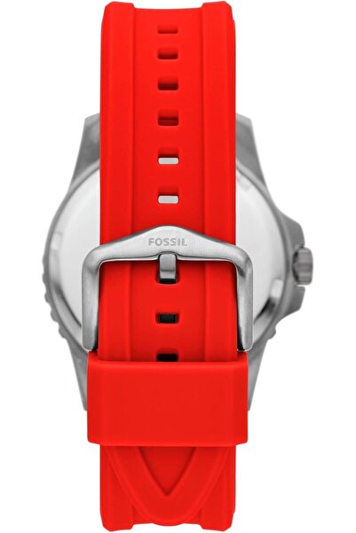Fossil Men's Blue Quartz Stainless Steel and Silicone Three-Hand Watch, Color: Silver, Red (Model: F