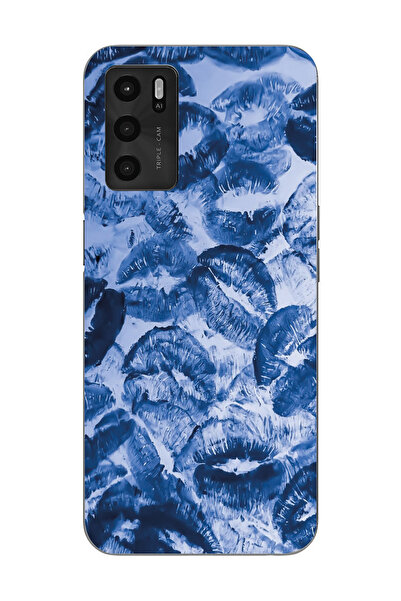 moonset Oppo A16 / A55 Uyumlu Mavi Dudaklar Tasarımlı Baskılı Şeffaf Telefon ...