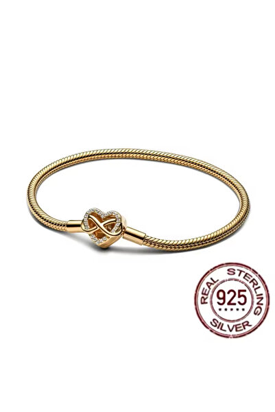 Hector&Co. Jewellery Gold Renk Gümüş Sonsuz Kalp Klipsli Yılan Zincir Bileklik