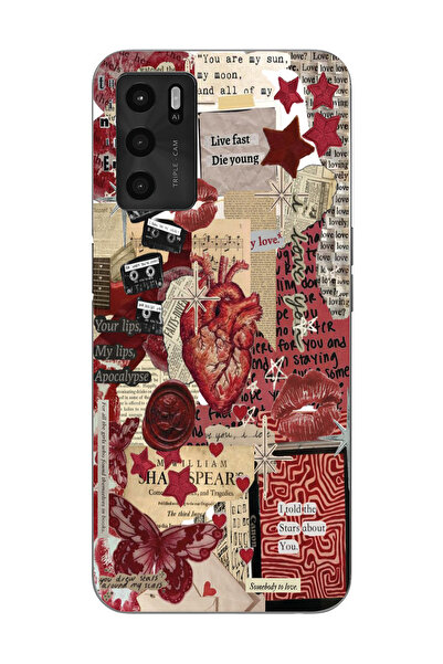 moonset Oppo A16 / A55 Uyumlu Kolaj Tasarımlı Baskılı Şeffaf Telefon Kılıfı